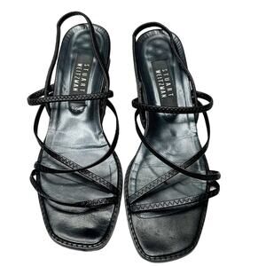 Stuart Weitzman Strappy Sandals Black Patent Leather Heels Sz 9.5B